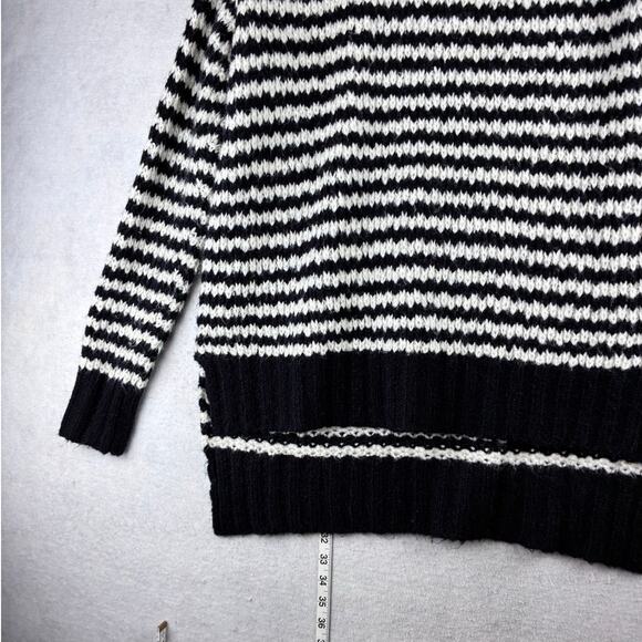 ANA Cowl Chunky Knit Sweater Women's M Tall Black White Striped Wool Blnd Hi Low - Picture 9 of 10